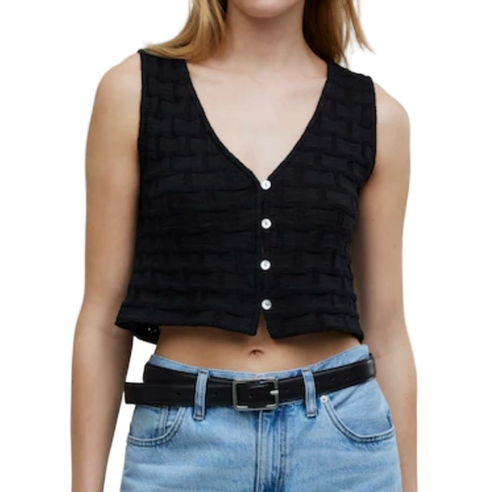 Madewell Black Woven Button-Up Tank Top